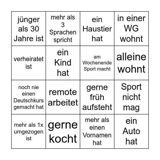 Finde jemanden, der ... Bingo Card