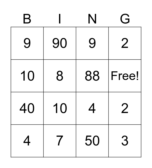 Number bingo Card