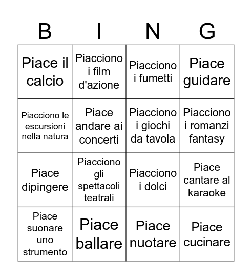 Trova qualcuno a cui Bingo Card