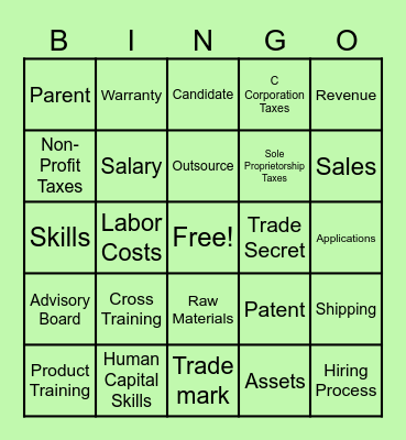 Chapter 4 Bingo Card