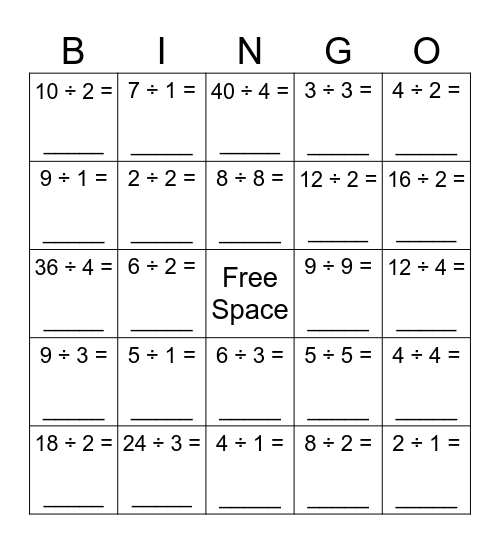 Division BINGO Card