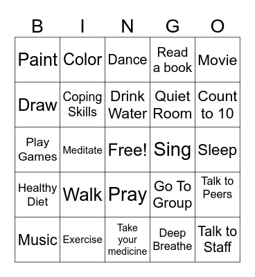 Health Maintenance Bingo Card