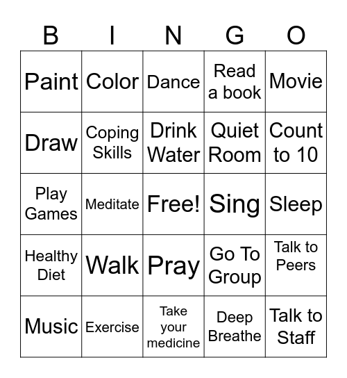 Health Maintenance Bingo Card
