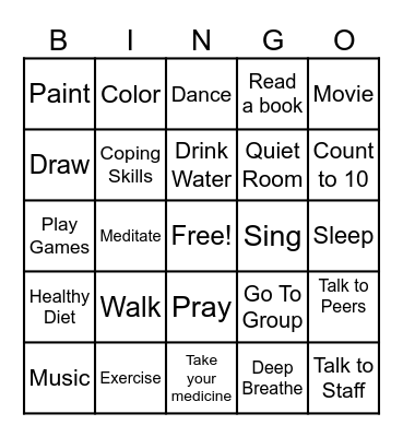Health Maintenance Bingo Card
