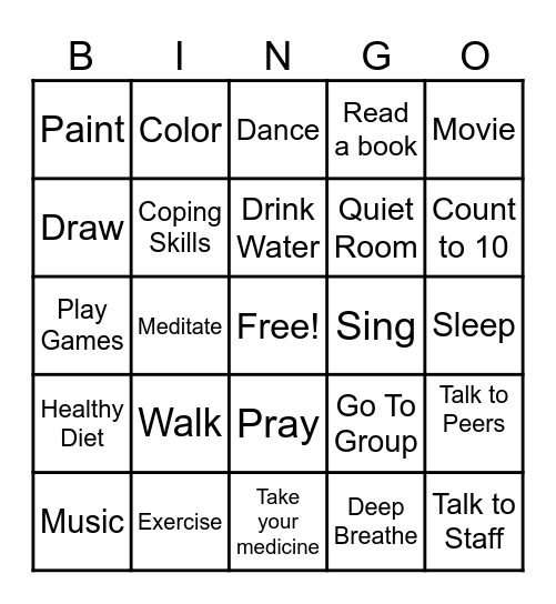 Health Maintenance Bingo Card