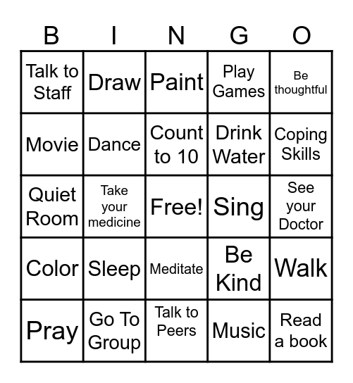 Health Maintenance Bingo Card