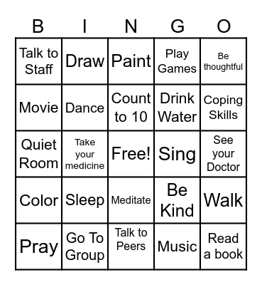 Health Maintenance Bingo Card