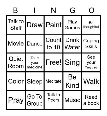 Health Maintenance Bingo Card