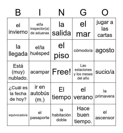 Leccion 5 Vocab Bingo Card