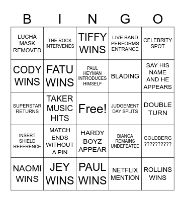 WRESTLEMANIA Bingo Card