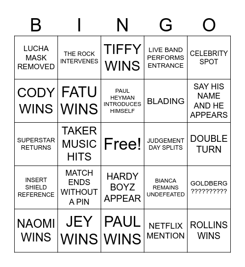 WRESTLEMANIA Bingo Card