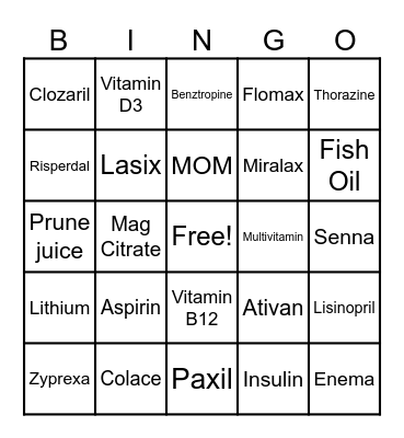 Medication Education Bingo Card