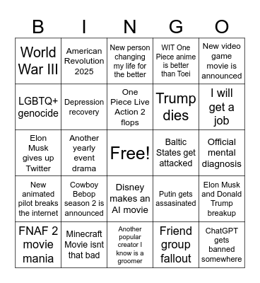 2025 predictions Bingo Card