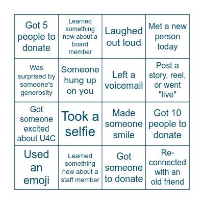 U4C's Partner 4 Our Future Bingo Card