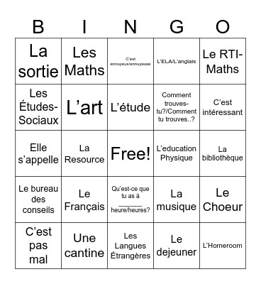 Les Classes Bingo Card