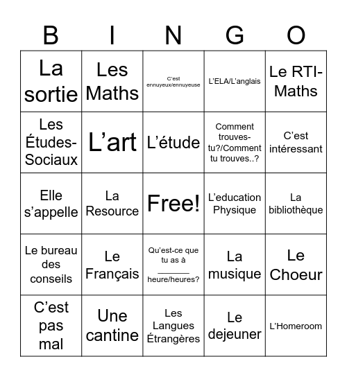 Les Classes Bingo Card