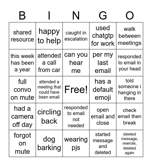 Untitled Bingo Card
