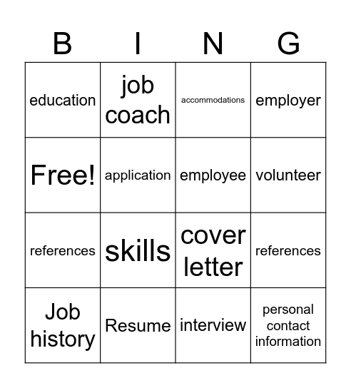 Job Bingo Card