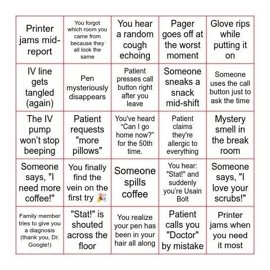 Nurses Bingo Card