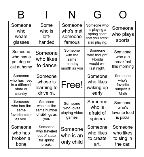 Human Bingo Card