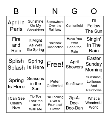 Spring Music Bingo Card