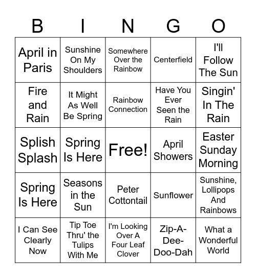 Spring Music Bingo Card