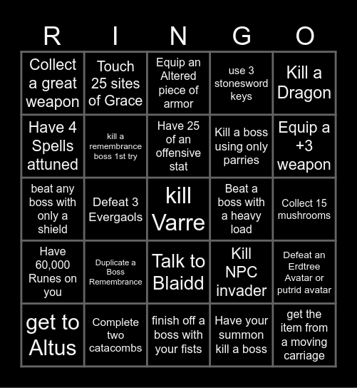 Elden Ring randomizer Bingo Card