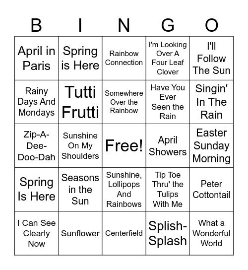 Spring Music Bingo Card