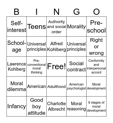Lawrence Kohlberg Bingo Card