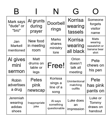 Revive Staff Meeting bingo Card