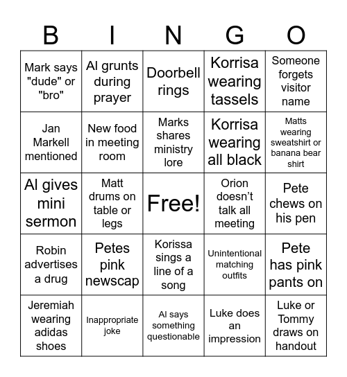 Revive Staff Meeting bingo Card
