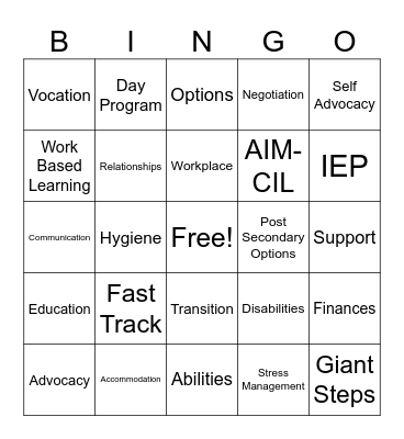 Fast Track Bingo Card