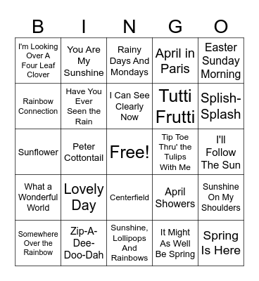 Spring Music Bingo Card