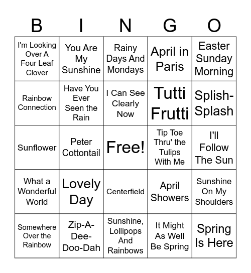 Spring Music Bingo Card