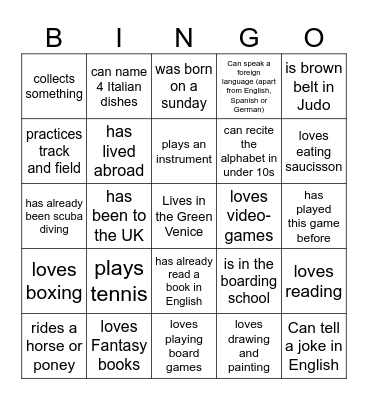 Find a French student who Bingo Card