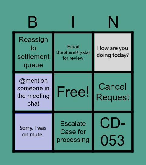 Microsoft Teams Meeting BINGO Card