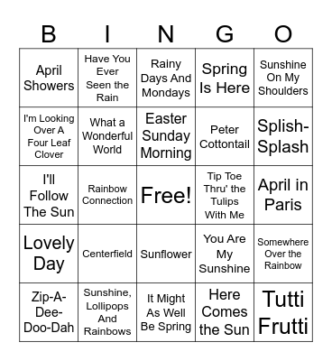 Spring Music Bingo Card