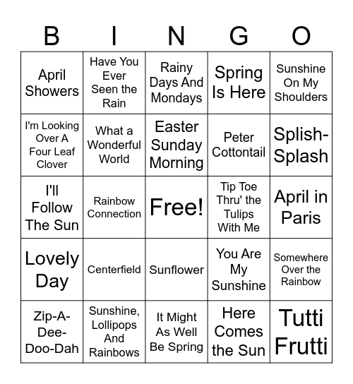 Spring Music Bingo Card