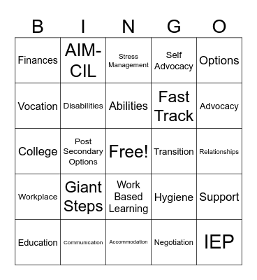 Fast Track Bingo Card