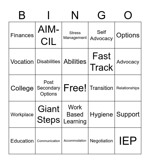 Fast Track Bingo Card