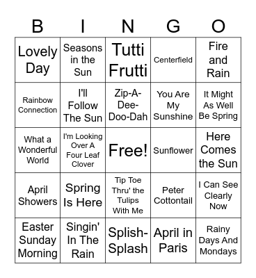 Spring Music Bingo Card