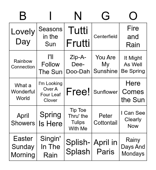 Spring Music Bingo Card