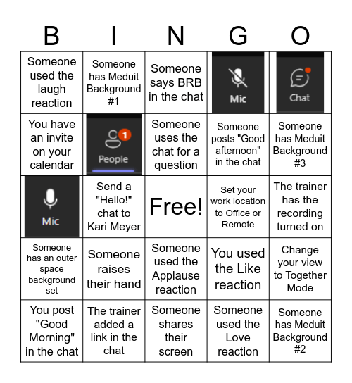 Teams Bingo Card