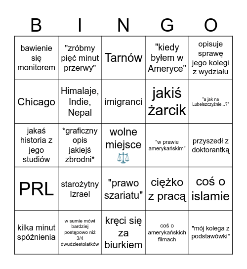 prawo wobec patologii społecznych Bingo Card