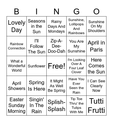 Spring Music Bingo Card