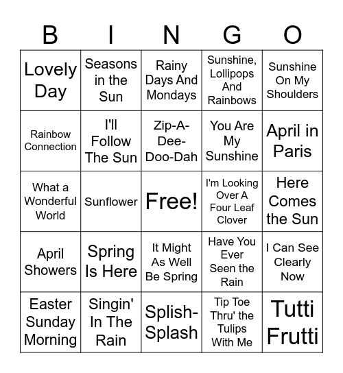 Spring Music Bingo Card
