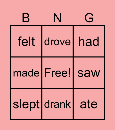 Past Simple Bingo Card