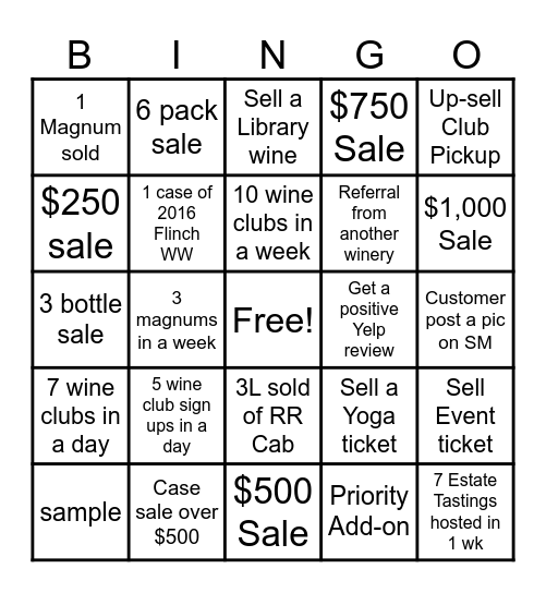 Bingo Crew Incentive Bingo Card