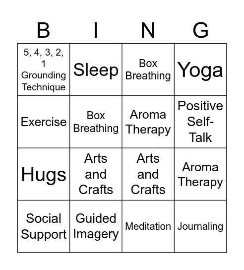 Stress Management Techniques Bingo Card