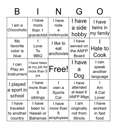 Illinois Anfp Getting To Know You Bingo Bingo Card